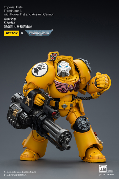 Терминатор Имперских Кулаков (Warhammer 40K) - КОЛЛЕКЦИОННАЯ ФИГУРКА 1/18 Imperial Fists Terminator with Power Fist and Assault Cannon (JT03172) - JOYTOY