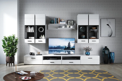 Гостиная Йорк с витринами, белый, белый глянец