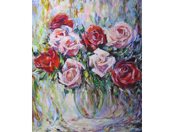 Круглова С. Н. "Чайные розы",  холст / масло,  85 х 70 см.,  2012 г.