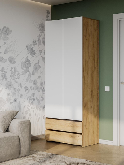 Абрау Шкаф двухстворчатый (с ящиками) Дуб золотой/Белый