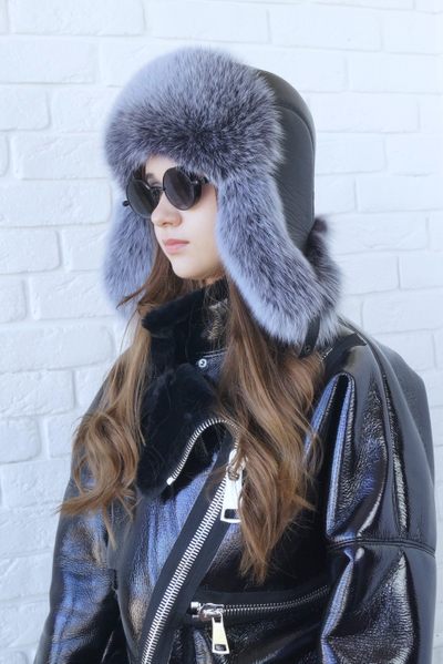 Ушанка "Полярная звезда" цвет черный + джинс (копия)