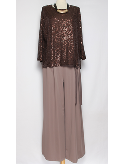 Брюки палаццо С БАНТОМ" бежевые р.52