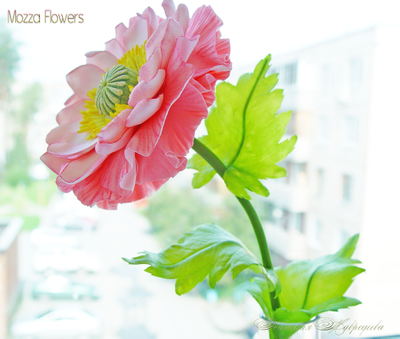 Большой розовый мак . Цветы из полимерной глины.