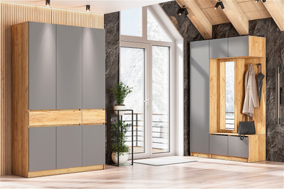 Авиньон шкаф трехстворчатый Дуб крафт золотой/Графит серый