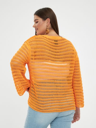 Джемпер-сетка вязанный с широким рукавом, цвет- оранж