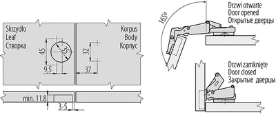 Петля 165гр накладная с планкой H-2, 45мм ZP-KT165H2-BE GTV