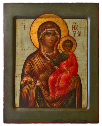 Смоленская Богородица - Одигитрия . Рукописная икона  22х28см.