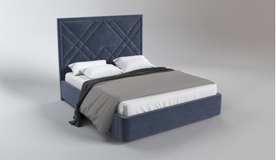 Современная дизайнерская кровать Джевел, мягкое высокое изголовье, геометрическая стежка, фанера, усиленная металлом, с подъемным механизмом и бельевым ящиком