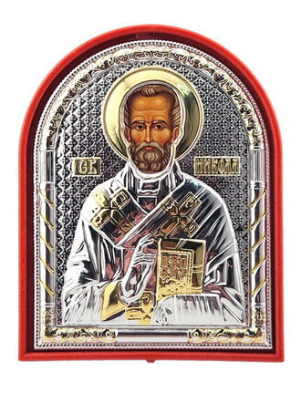 Святитель Николай, мини-икона арка, металл-пластик.