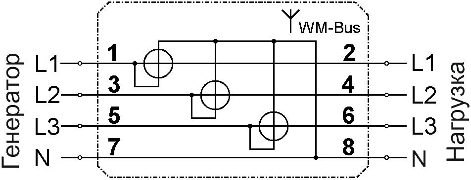 СХЕМА ПОДКЛЮЧЕНИЯ СЧЕТЧИКА AD13S.1-BL-Z-R-T (1-1-1)