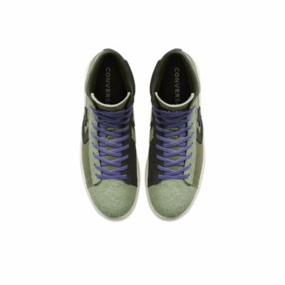 Зеленые Кеды Converse Pro Leather BHM высокие хаки с фиолетовыми шнурками 168273C