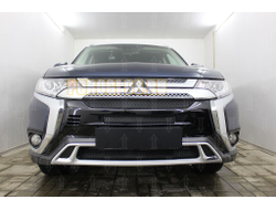 Защита радиатора Mitsubishi Outlander III 2018- (3 части) black с парктроником