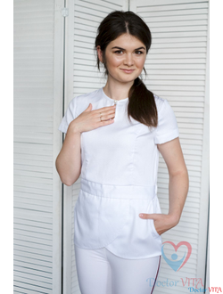 Блуза с поясом и застежкой «каплей» IvaMed белая