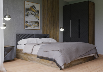 Кровать Копенгаген  с подъемным механизмом дуб самдал/серый матовый