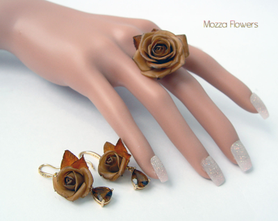 Комплект "Шоколад с коньяком". Позолота 18 карат, цирконы.