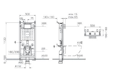 Комплект подвесного безободкового унитаза Vitra S50 Rim-Ex с сиденьем с микролифтом, инсталляцией и панелью управления, 9003B003-7201