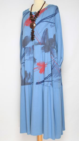 ПЛАТЬЕ БОХО "ЯРУСЫ МАЗКИ" голубое до р.52