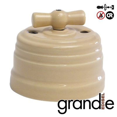 керамический ретро выключатель бежевый Grande с бежевой ручкой