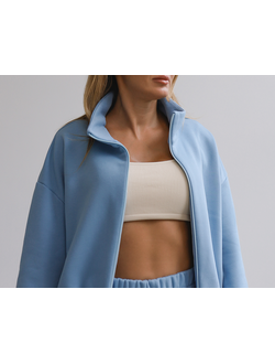 Куртка на молнии хлопковый велюр  (небесный)