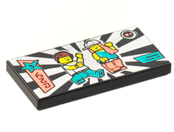 Tile 2 x 4 with Dancefloor, Silver Sunburst, 2 Dancers Pattern, Black (87079pb0979 / 6347437)