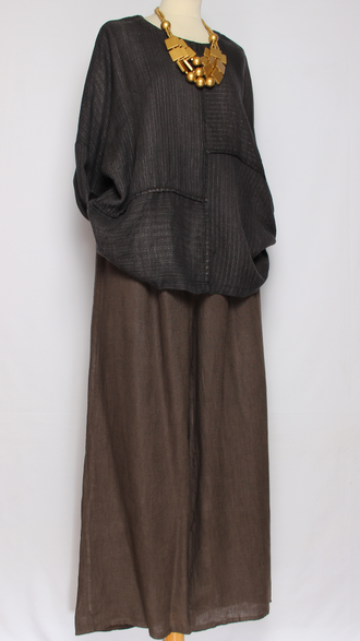 Блуза свободная "Полоски люрекс" черная, бежевая до р.54