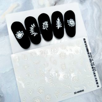 Самоклеящийся объемный стикер для ногтей 3D-WW046 Белый