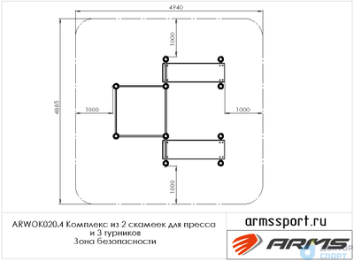Комплекс из 2 скамеек для пресса и трех турников