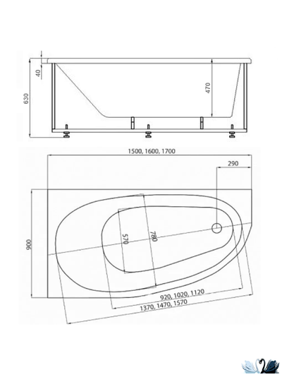 Ванна Aquatek Дива 150x90 см DIV150-0000001, акриловая, левая асимметричной формы