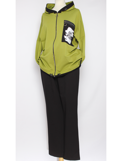 КОСТЮМ ЖАКЕТ НА МОЛНИИ И БРЮКИ "КАРМАН"  оливковый р.52-56