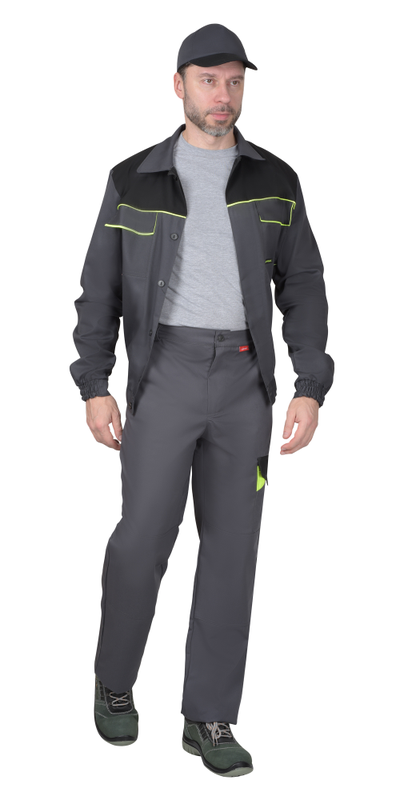 Костюм ХОВАРД-МАСТЕР летний: куртка, брюки, темно-серый с черной и лимонной отделкой