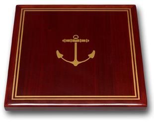 Gold Anchor Logo with Matching Accent Stripes with Stained Mahogany Veneer & Edge