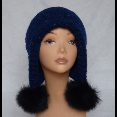 Меланжевая шапка ушанка с помпонами Vizio Италия 6762 синяя