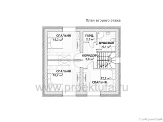 план коттеджа с мансардным этажом 130 кв.м, второй этаж