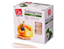 Зубочистки GRIFON из дерева 500шт, в индивидуальной п/э упаковке