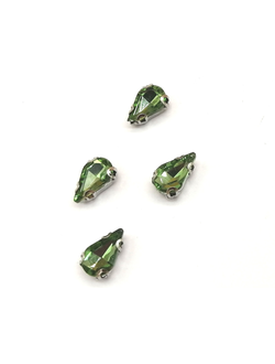 Стразы стеклянные пришивные в цапах,  6*10 мм цвет зеленый