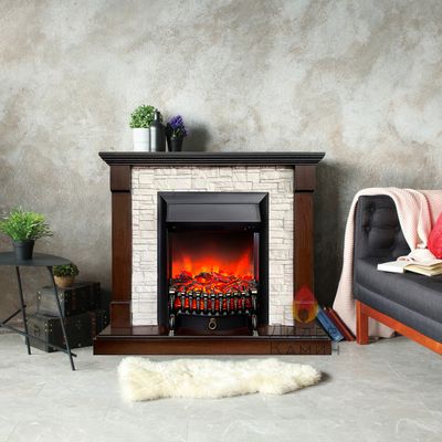 Электрокамин Тауэр LO камень белый с очагом Fobos