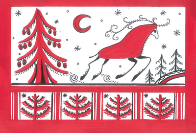 Сумка-шоппер из белой саржи с принтом в стиле мезенской росписи