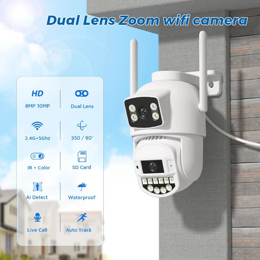 DE-WiFicam-02-5 уличная моторизированная WiFi (2,4 и 5 Ггц)/LAN охранная видеокамера с 2 объективами