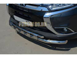 Защита переднего бампера двойная с перемычками d60/42 для Mitsubishi Outlander (2015-2018)