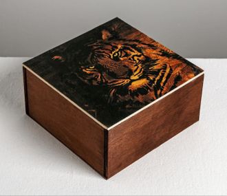 Ящик деревянный с магнитом «Тигр», 20 × 20 × 10 см , не до конца закрывается крышка