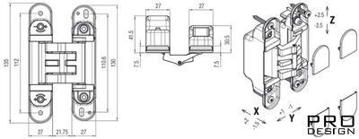 KUBICA Hybrid K2760 Петля с 5 опорными точками, регулируемая по 3 осям, матовый хром
