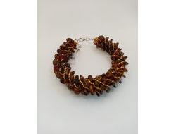 Браслет "Жгут" из  янтаря и Чешского бисера