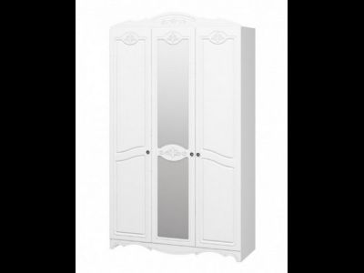 Шкаф распашной 3-х дверный "Лотос" белый глянец с зеркало (Браво мебель)
