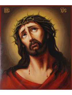 Спаситель в терновом венце. (Господь Вседержитель , Спас). Рукописная икона 27х31см.