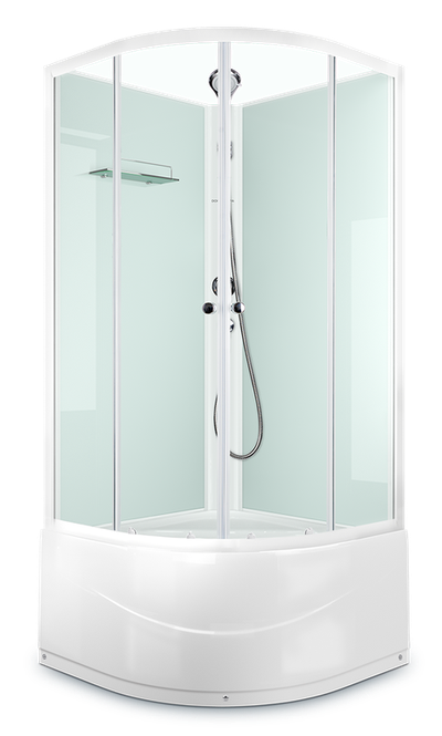Душевая кабина DOMANI-Spa  Eko 88 без крыши, высокий  поддон,задняя стенки черные,белые. передняя стекло прозрачные, 80x80x204 см