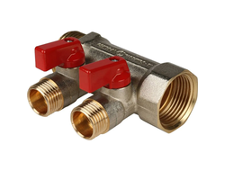 Коллектор распределительный STOUT с шаровыми кранами 1", 2 отвода 1/2" (синие ручки) (Арт. SMB 6210