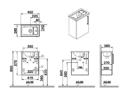 Модуль с квадратной раковиной, Vitra Root, 45 см, с дверцей, матовый темно-синий, левосторонний, 68060