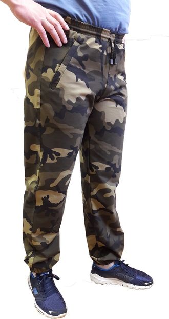 Мужские спортивные брюки БОЛЬШОГО размера (204-33) Размер:62-64(5XL) Цвет зелёный камуфляж (флора) (копия)