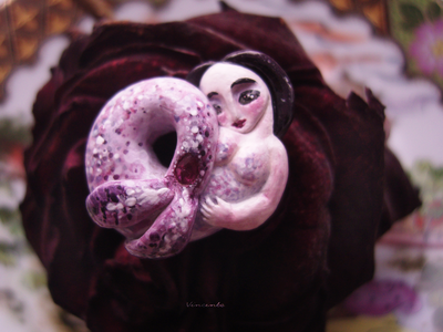 Брошь в технике скульптурной миниатюры "Русалочка - Морская Роза" с натуральным рубином