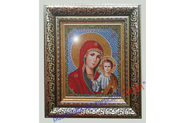 Икона "Богородица Казанская", вышитая бисером. Оформлена в двойную раму.